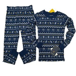 NEW Petit Lem Sleep Kids Pajamas Set Size 5 Blue Hanukkah Menorah Organic Cotton